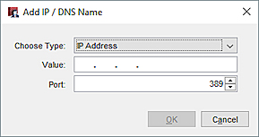 Screenshot of the Add IP/DNS Name dialog box.