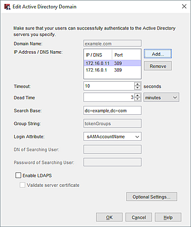 Screen shot of the Active Directory Domain configuration