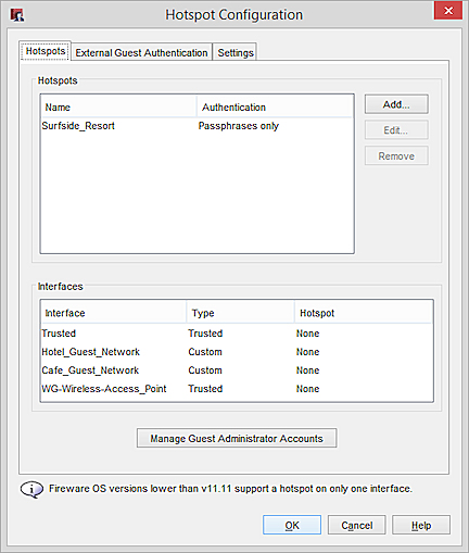 Screen shot of the Hotspot Configuration dialog box in Policy Manager