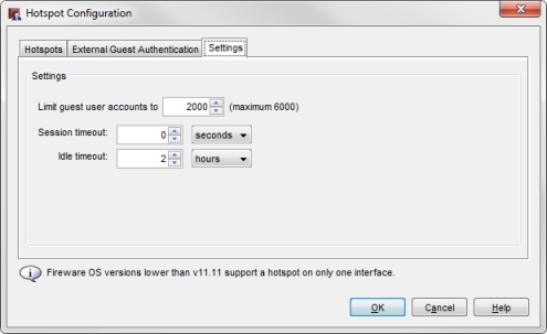 Screen shot of the Hotspot Configuration dialog box, Settings tab.
