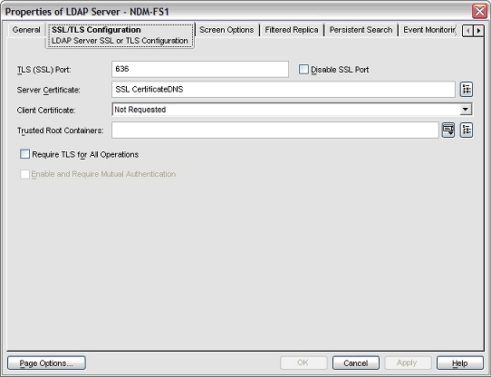 Screen shot of the Properties of LDAP Server dialog box