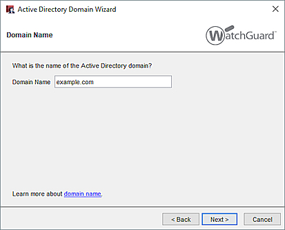 Screen shot of the Domain Name box in the wizard