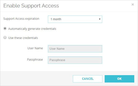 The Enable Support Access dialog box 