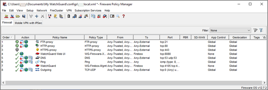 Screen shot of Policy Manager