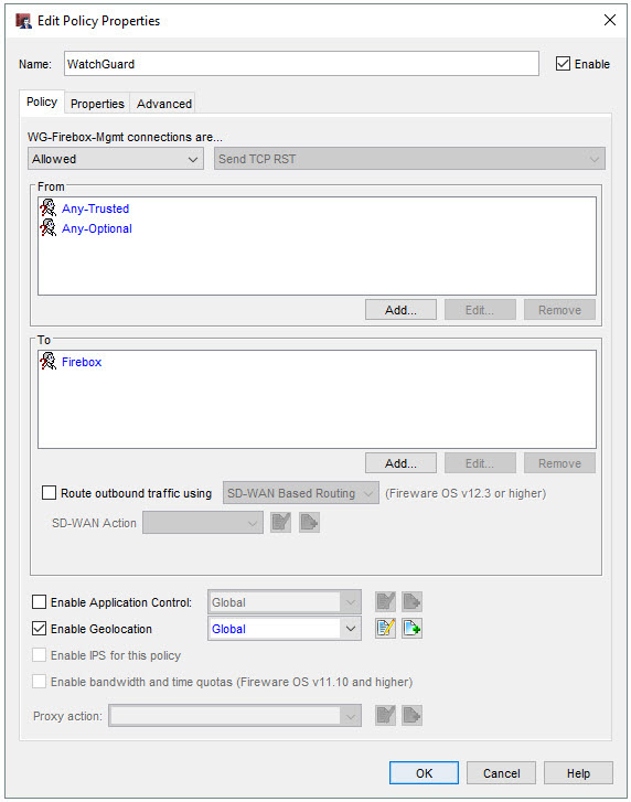 Screen shot of the Edit Policy Properties dialog box