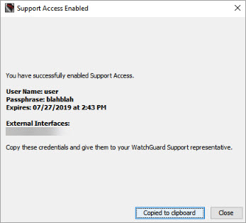 The Support Access Enabled dialog box