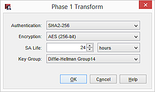 Screen shot of the Phase 1 Transform dialog box with default values.