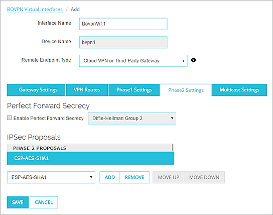 Screen shot of BOVPN virtual interface - new Phase 2 proposal
