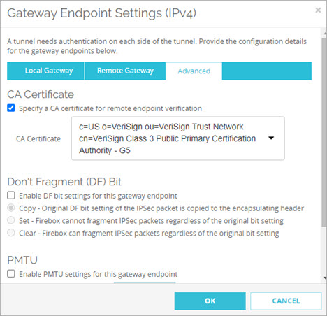 Screen shot of the CA Certificate setting in Fireware Web UI