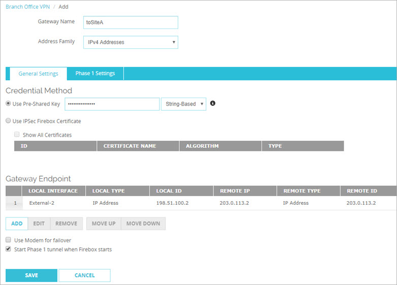 Screen shot of the Gatweay General Settings with gateway endpoints defined