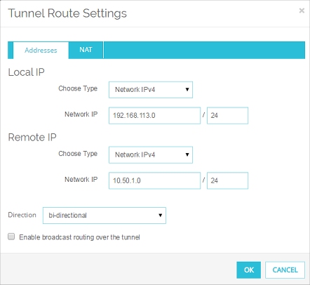 Screen shot of the Tunnel Route Settings dialog box