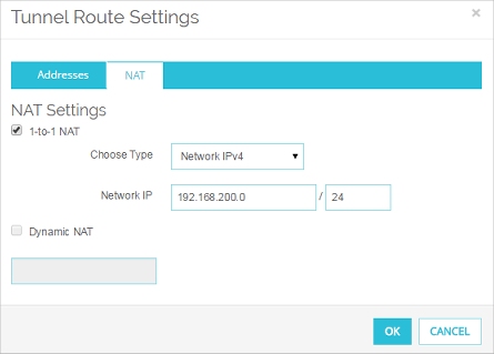 Screen shot of Tunnel Route Settings - NAT tab