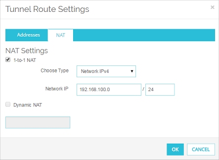 Screen shot of Tunnel Route Settings dialog box - NAT tab