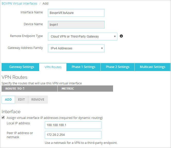 Screen shot of virtual IP address configuration