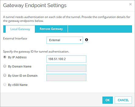 Screen shot of the Gateway Endpoint Settings dialog box, Local Gateway tab