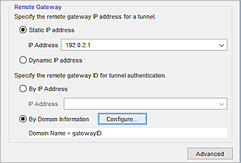 Screen shot of the Remote Gateway Settings
