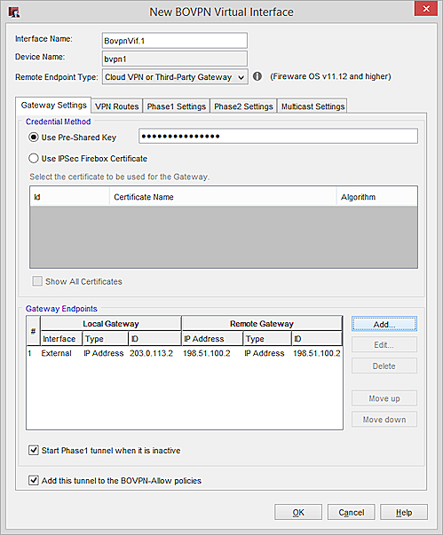 Screen shot of the BOVPN virtual interface gateway settings