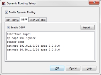 Screen shot of the Dynamic Routing Setup dialog box