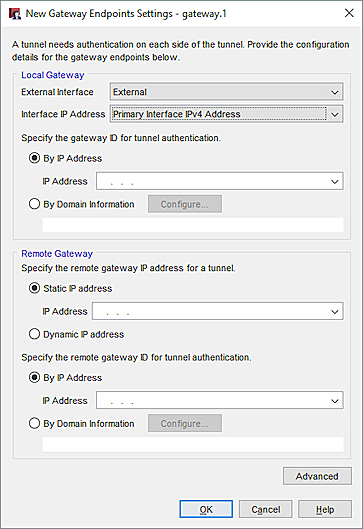 Screen shot of New Gateway Endpoints Settings dialog box