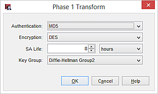 Screen shot of the Phase 1 Transform dialog box with default values