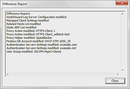 Screen shot of the Difference Report dialog box, with the report results