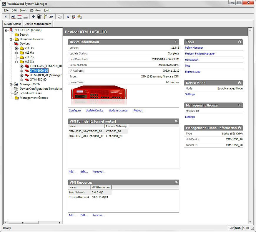 Screenshot of the Device management page for the selected device.