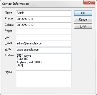 Screen shot of the Contact Information dialog box