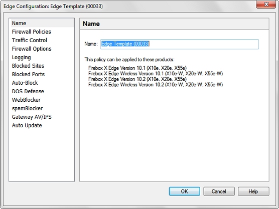 Screen shot of the Edge Configuration Template dialog box