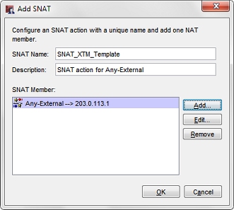 Screen shot of the Add SNAT dialog box, SNAT Members section