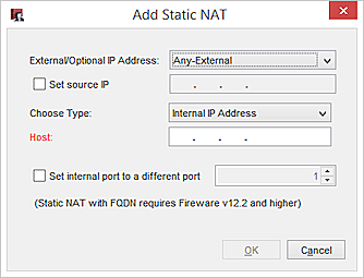 Screen shot of the Add Static NAT dialog box