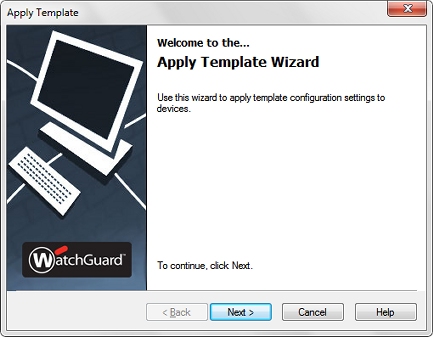 Screen shot of the Apply Template wizard