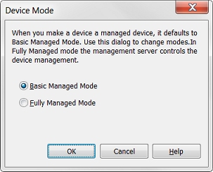 Screen shot of the Device Mode dialog box — Basic Managed Mode