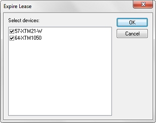 Screen shot of the Expire Lease dialog box with two devices selected