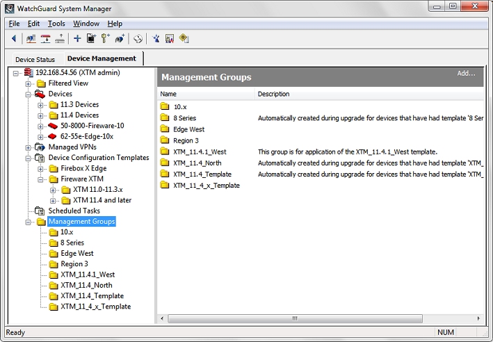 Screen shot of the Management Groups page