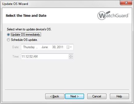 Screen shot of the Update OS wizard > Select the Time and Date page