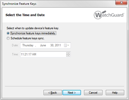Screen shot of the Synchronize Feature Keys wizard > Select the Time and Date page
