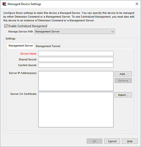 Screen shot of the Managed Device Settings dialog box