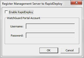 Screen shot of the Register Management Server to RapidDeploy dialog box