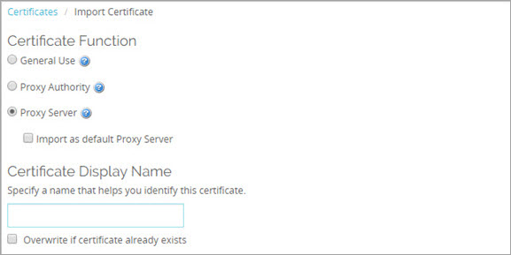 Screenshot of the Certificate Function page in the Import Certificate wizard