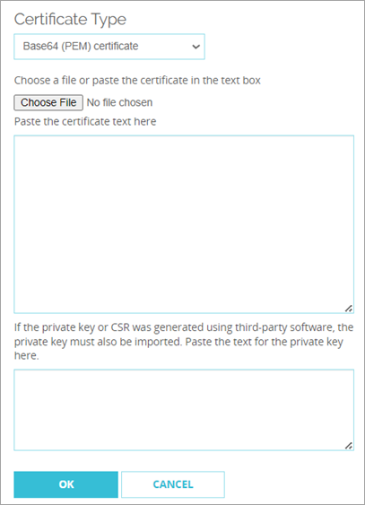Screenshot of the Base64 certificate type option on the Certificate Type page