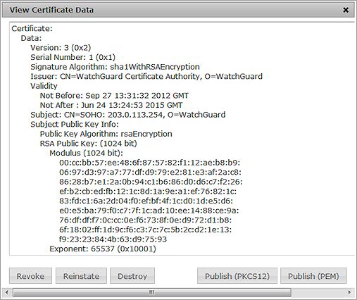 Screen shot of the View Certificate Data dialog box