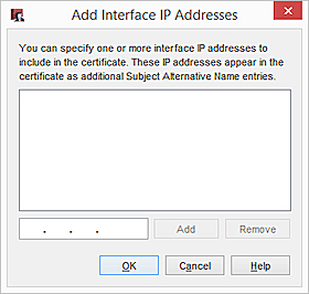 Screenshot of the Add Interface IP Addresses dialog box