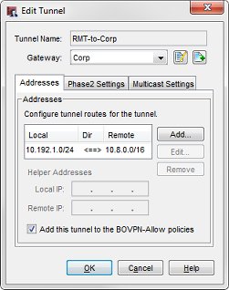 Screen shot of the RMT-to-Corp tunnel route in the Corp configuration