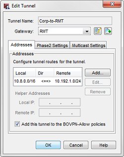 Screen shot of the Corp-to-RMT tunnel route in the Colo configuration 