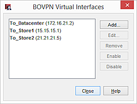 Screen shot of the BOVPN Virtual Interfaces page (for HQ and the DC) - Solution 2