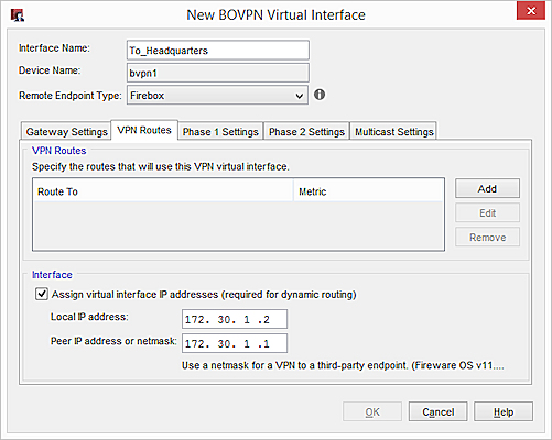 Screen shot of virtual interface IP addresses
