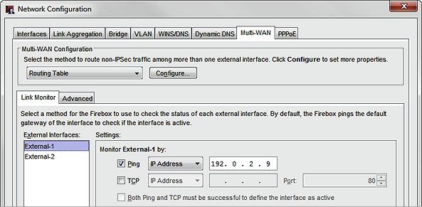 Screen shot of the Multi-WAN link monitor target settings