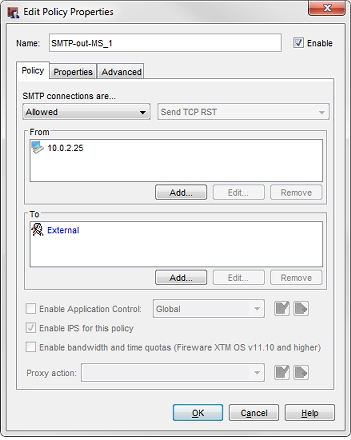 Screen shot of the Edit Policy Properties dialog box, Policy tab