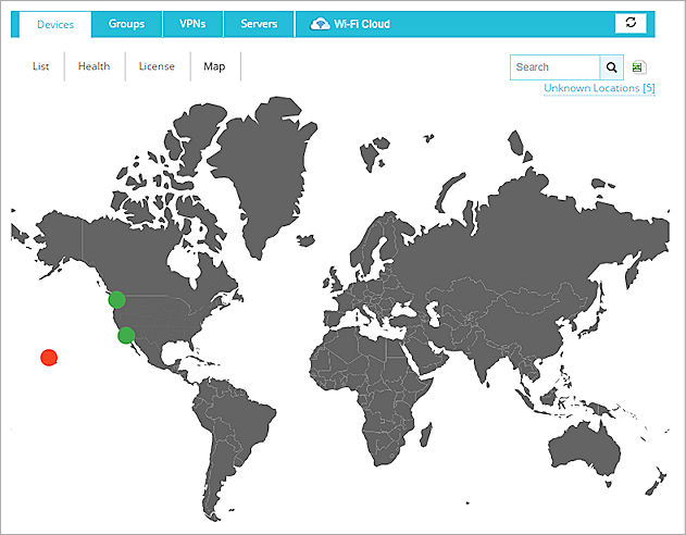 Screenshot of the Map page on the Devices tab