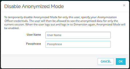 Screen shot of the Disable Anonymized Mode dialog box